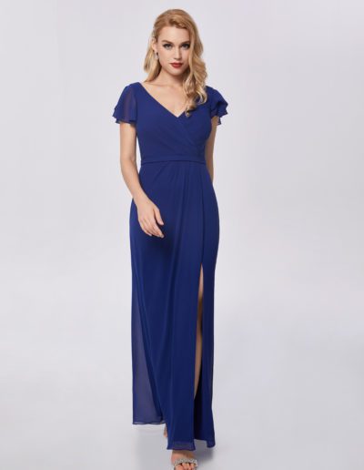Chiffon bridesmaids dress with sleeves and small split