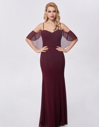 Chiffon bridesmaids dress with zip up back and buttons and sleeves