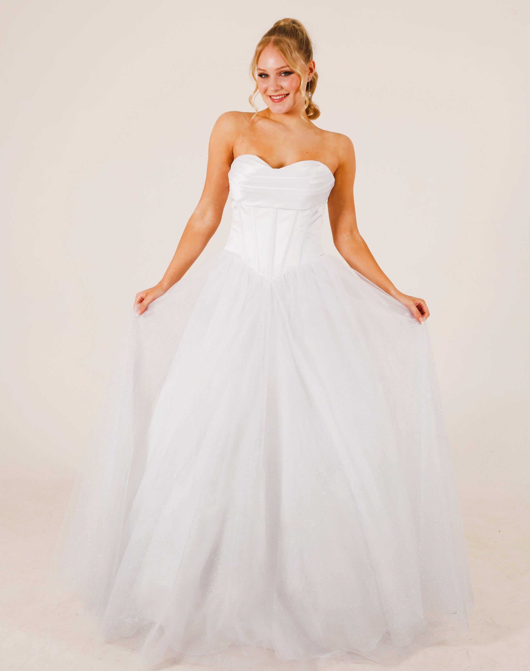 Satin bodice with cowl neck - v shaped bodice and tulle glitter skirt
