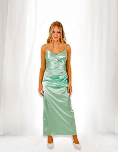 Satin charmeuse formal dress with split at the back